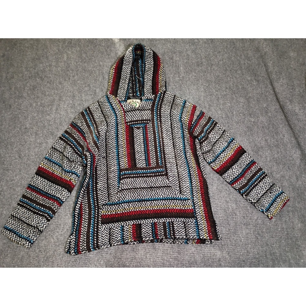 Baja Joe Mexican Style Striped Rug Hoodie Hippie Surf Boho Size Large